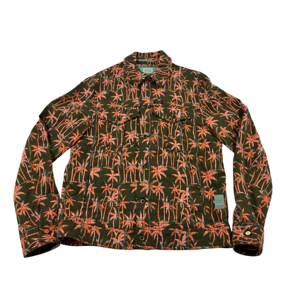 Scotch & Soda Green Pink Palm Print Sunbeam Collective Cotton Button Up Jacket S